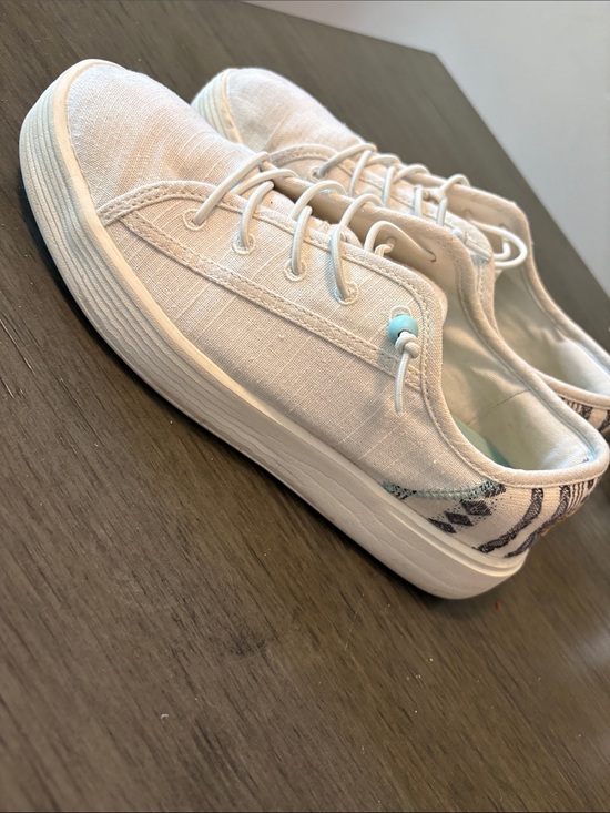 Hey Dude Shoes - Hey Dude Women Canvas Sneakers in Off-White with Turquoise Accent